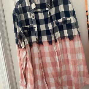 Hand Bleached Flannel Blue/Pink size 18
